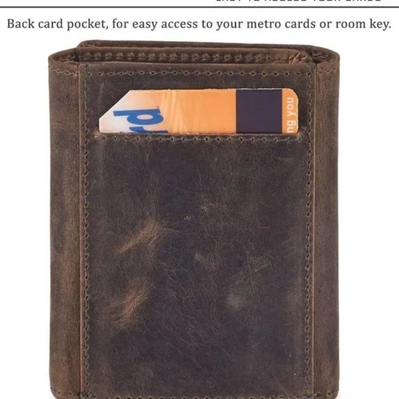 REAL Leather Wallet for Men Cognac Trifold Wallet - Picture 2 of 7